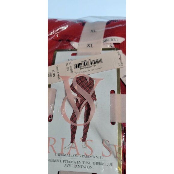 Victoria's Secret Thermal Long Pajama Set Red/Black , Medium ,XLarge New - Picture 4 of 7